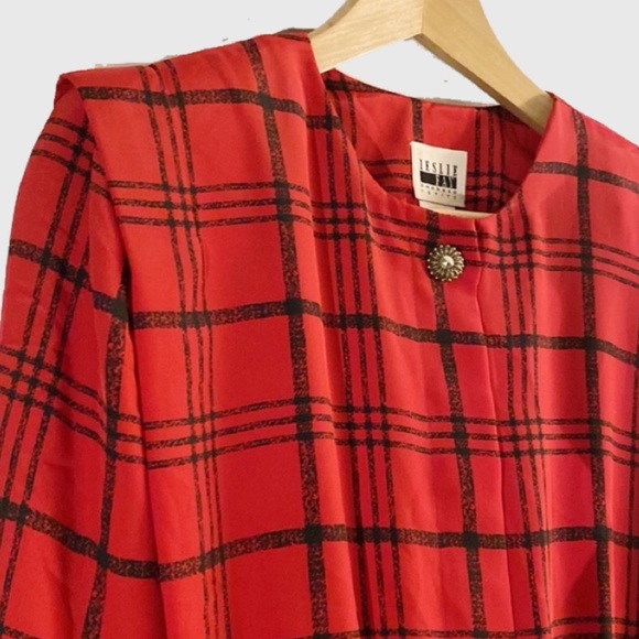Vintage Leslie Fay red plaid dress - Picture 2 of 7